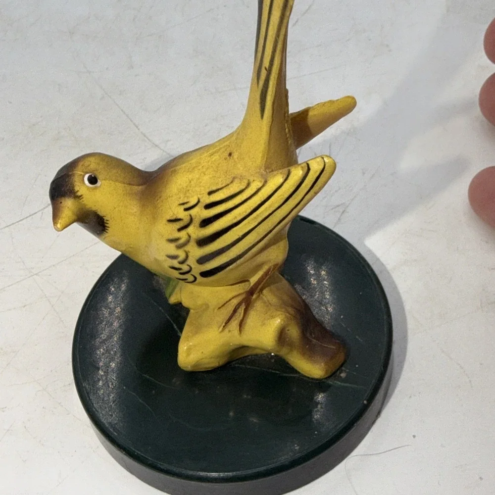 Vintage Hong Kong Goldfinch Bird plastic Figurine yellow brown green base